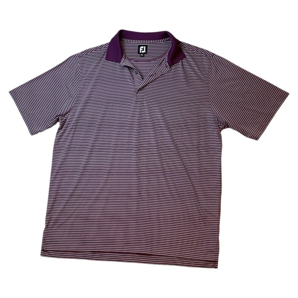 FJ FootJoy Mens Golf Polo Rugby Short Sleeve Purple Shirt Size XL Striped